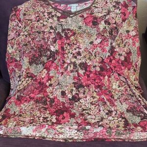 Catherines Red and Pink Floral Long 3/4 Sleeve Top
